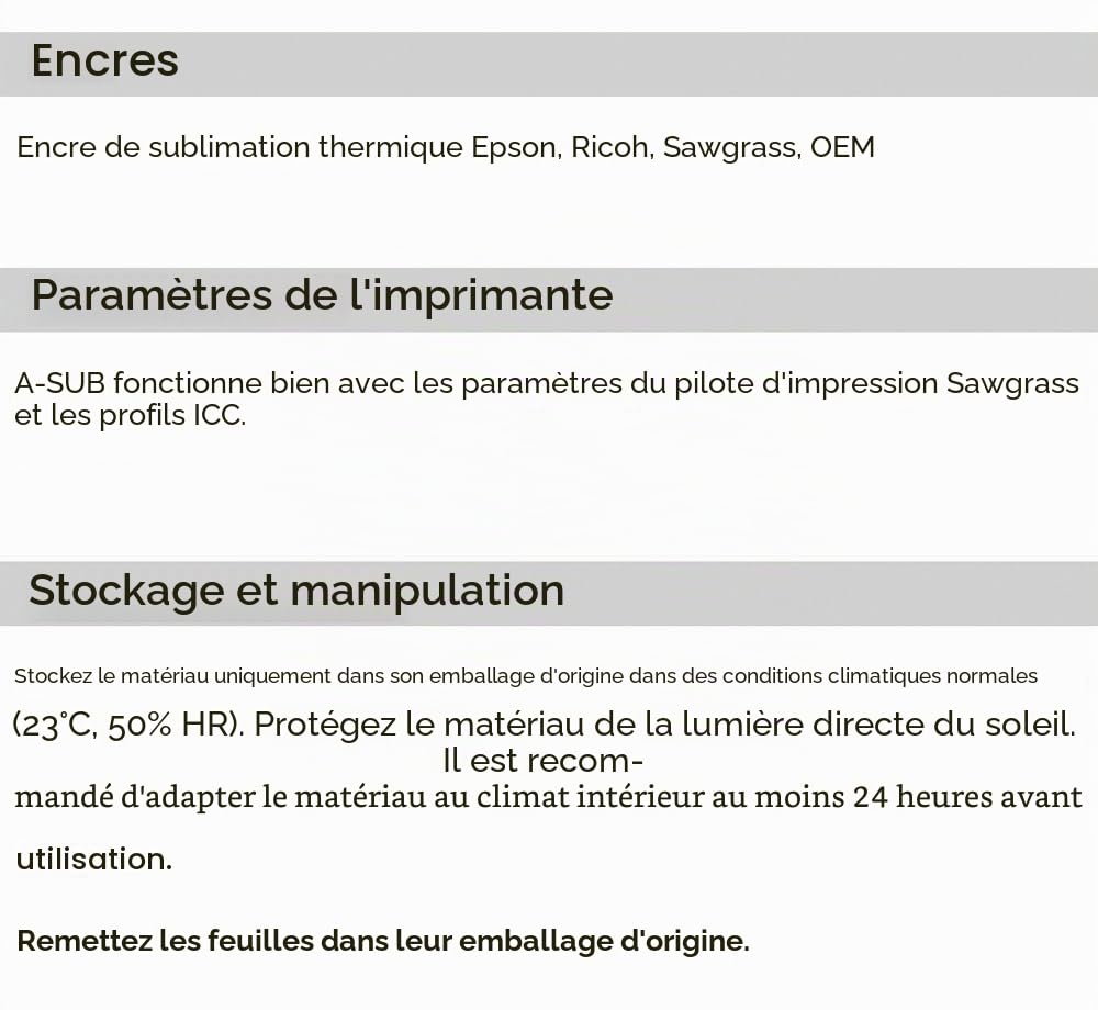 A-SUB Papier de sublimation A4, 210x297 mm, 500 feuilles, 125 g/m², compatible avec les imprimantes à sublimation EPSON, SAWGRASS, RICOH, Brother