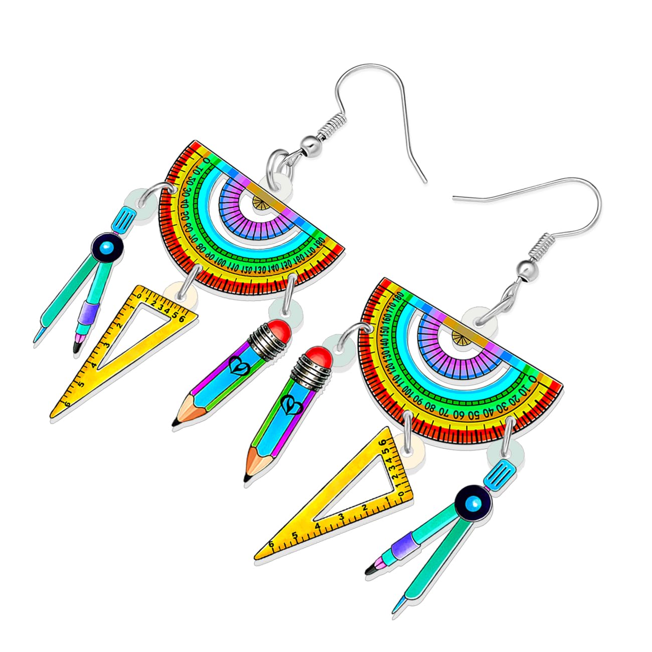 TIZURO Acrylic Back to School Novelty Pencil Ruler Crayon Earrings Fun Class Supplies Dangle Jewellry For Women Teacher's Day Party Charms Gifts (Multi) - Image 3