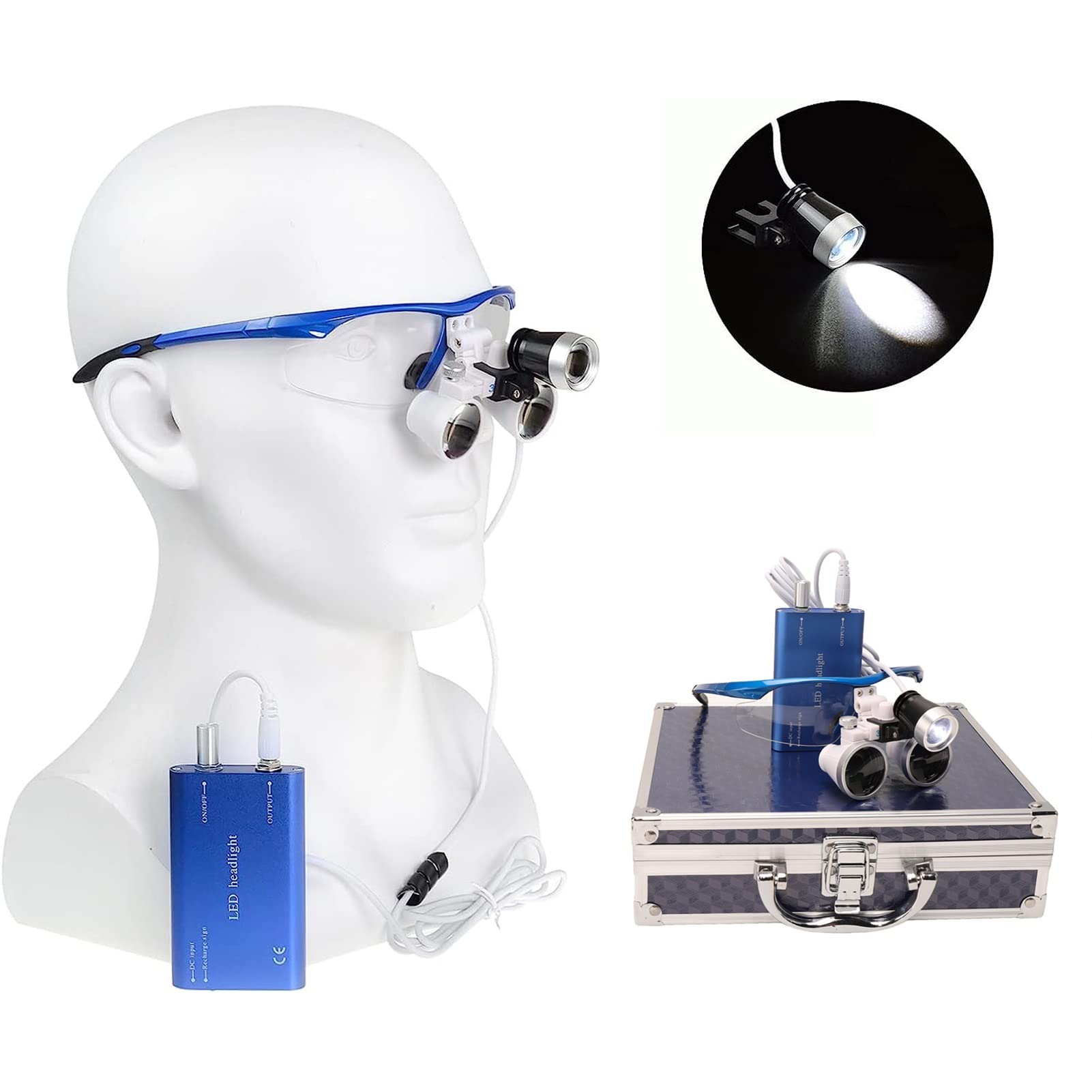 Loupe Binoculaire Chirurgicale, 2,5 X 3,5 X Loupes Chirurgicales Dentaires Avec Phare Haute Luminosité + Boîte En Aluminium, Avec Pince À Fermoir Loupes Dentaires Pour Dentiste ( Color : Silver , Size