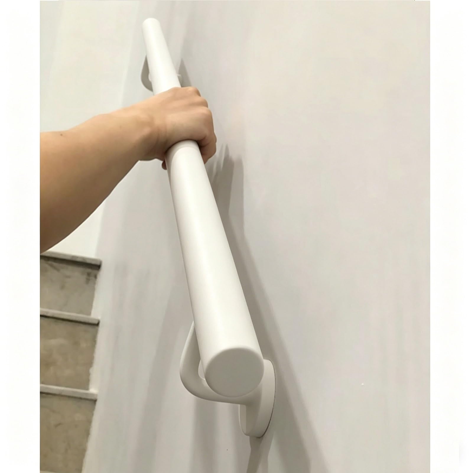 Gaommini Wall Mounted Hand Rails for Stair Outdoor Grab Rails, Black White Metal Iron Stair Banister Handrail for Porch Deck Corridor Lofts, Non-Slip Staircase Railing(White,16ft/480cm)