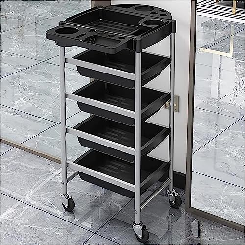 Chariot de salon robuste 5 niveaux, meuble de coiffure fonctionnel avec support thermique