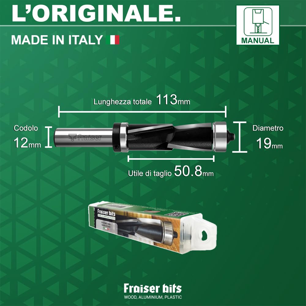 Fraiser - Fresa per rifilare bordi e pannelli laminati a compressione Up Down Cut, con cuscinetto superiore e inferiore, gambo 12mm, per fresatrice verticale e rifilatore