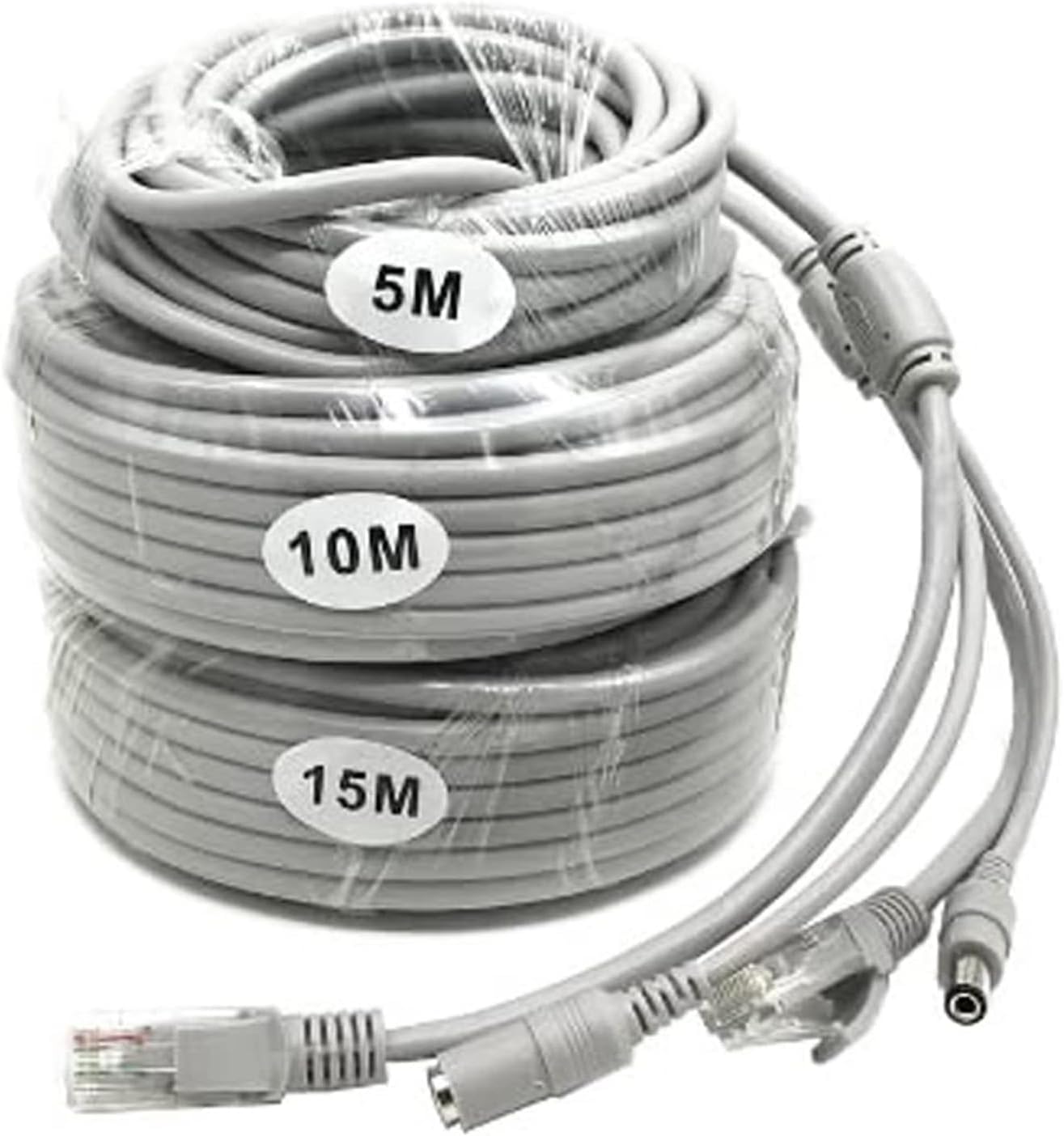 16FT/5M Ethernet CCTV Cable, Cat 5 RJ45 + 2.1x5.5mm DC Power Cord, for CCTV Security Camera Surveillance System IP Camera NVR System Grey - (1Pcs)