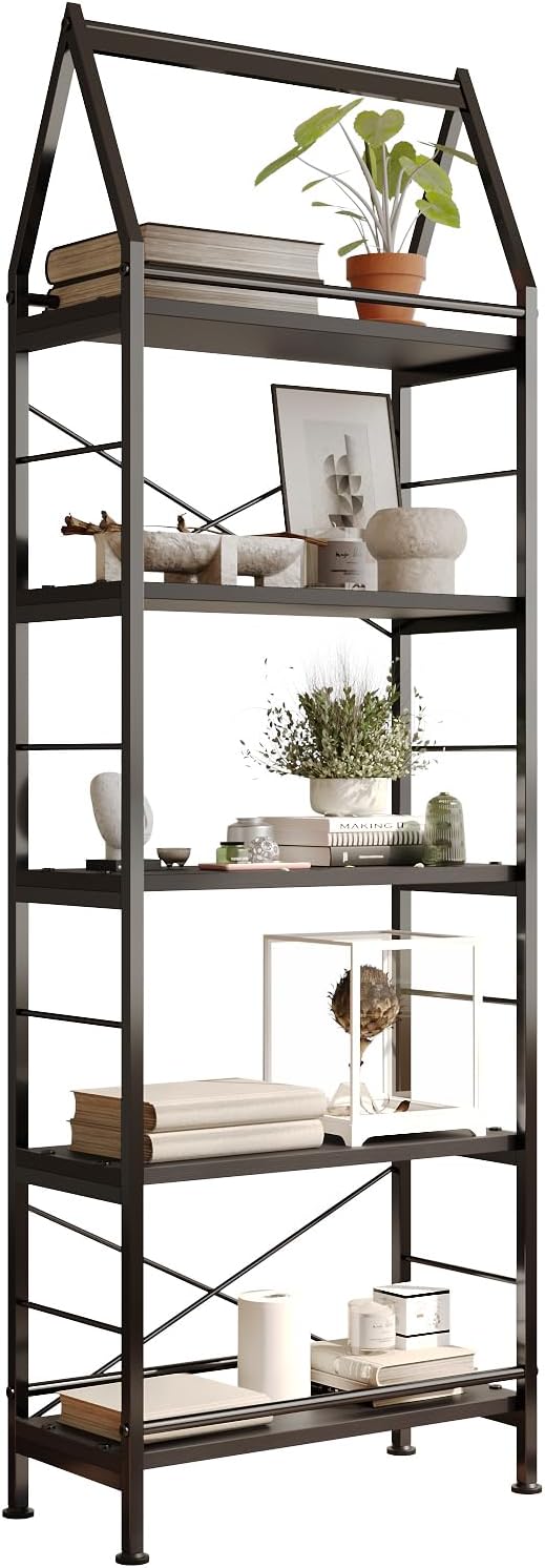 ALBAD Black Bookshelf/Bookcase 5 Tier Shelving Unit Tall Skinny Storage/Standing Shelf Modern Open Shelves for Bedroom/Bathroom/Kitchen/Office/Closet, Living Room