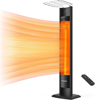 ThermoMate 1500W Portable Tower Infrared Patio Heater - IP55 Waterproof, Remote, Timer, Indoor/Outdoor Radiant Heat
