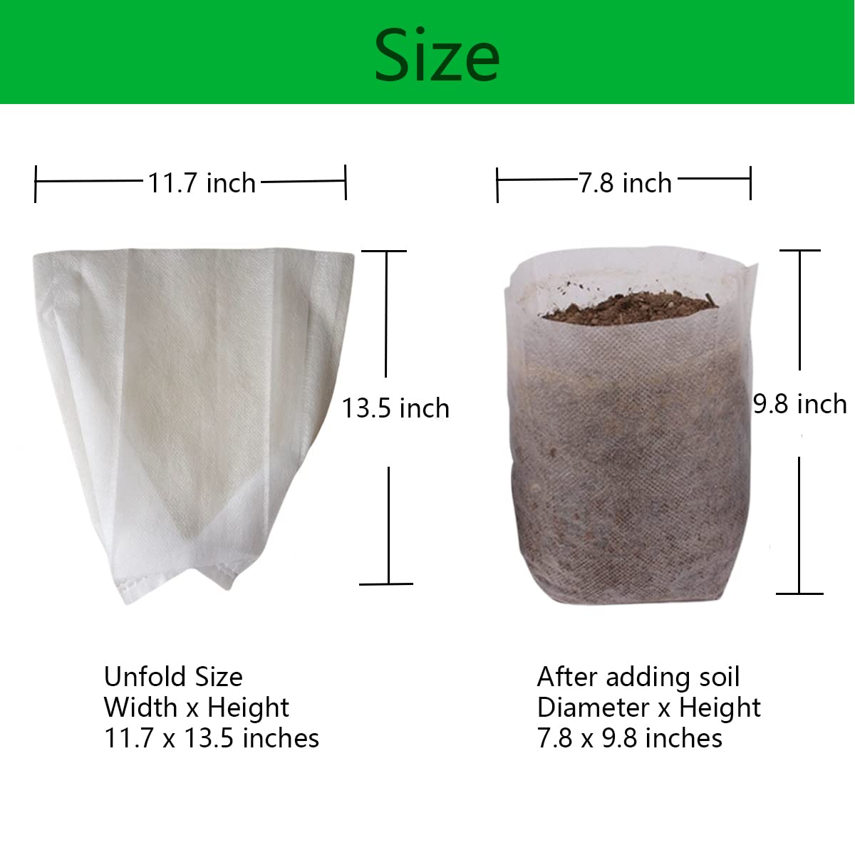 gardtree Bolsas de cultivo de plantas no tejidas de 11.7 x 13.5 pulgadas, 100 unidades, bolsas biodegradables para plantas de jardín, bolsas de cultivo de plántulas para cultivar vegetales, flores,