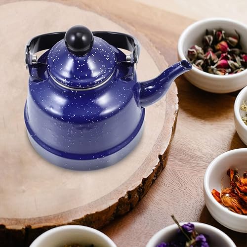 Miniatura 10 de Hervidor de té esmaltado vintage, hervidor de cocina azul moteado de 1.7 L, fácil de limpiar, mango cómodo, perfecto para té, café, avena