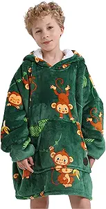 THREE POODLE Wearable Blanket Hoodie for Kids, Oversized Sherpa Sweatshirt Blanket with Giant Hood, Warm Cozy Hooded Blanket, Cute Gifts for Kids Girls Boys