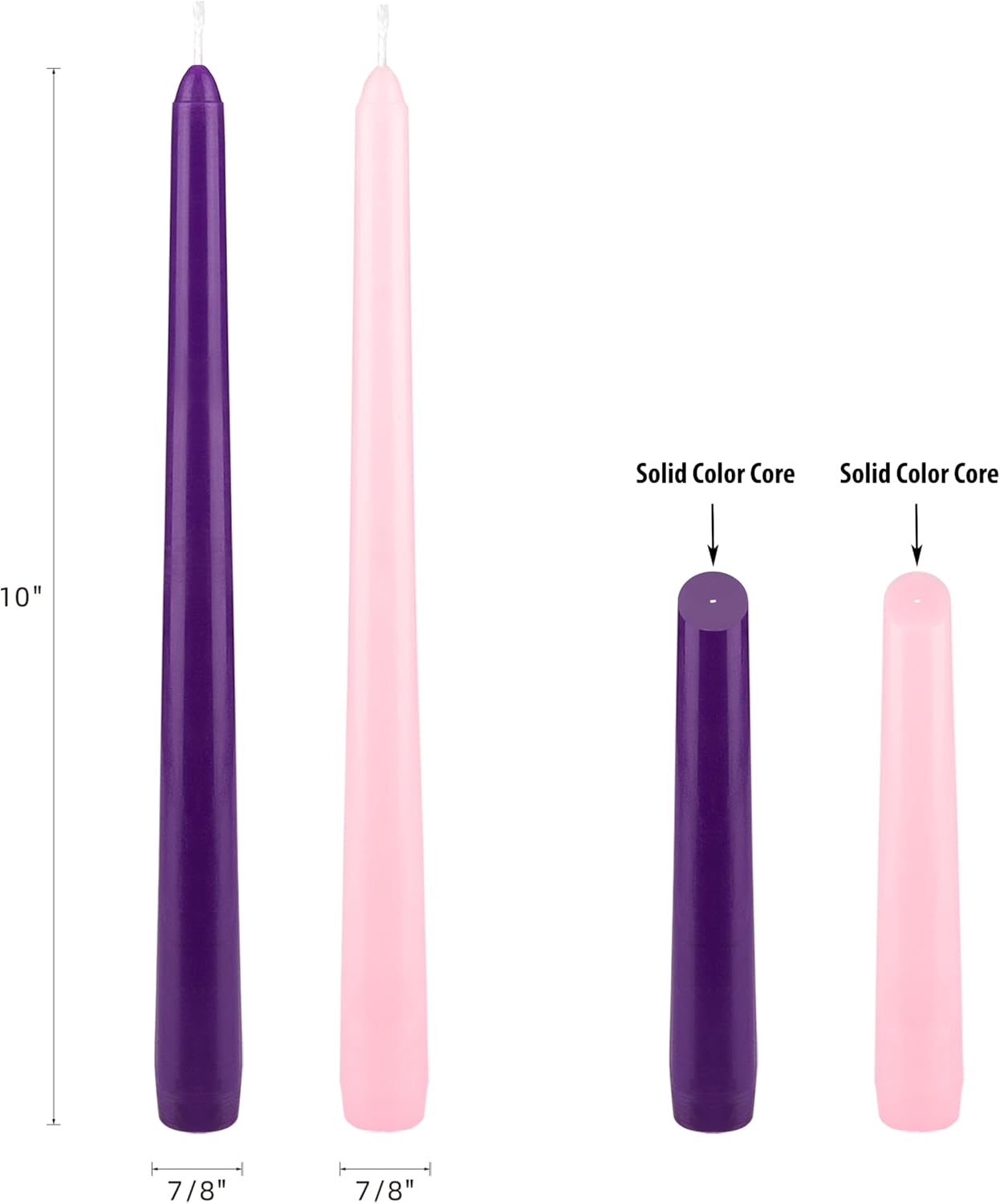 Mega Candles 4 pcs Unscented Christmas Advent Candles Set, Hand Poured Premium Wax Taper Candle 10 Inch x 7/8 Inch, Holidays, Occasions, Events, Festivities, Devotional, Church, Wreath, Party, Gifts