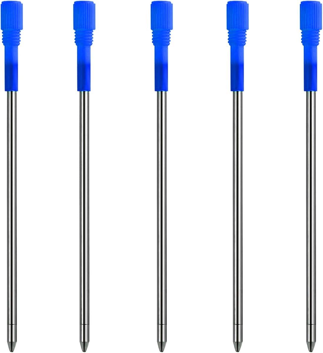 DunBong 5-Pack D1 0.7mm Metal Ballpoint Refills, Medium Point - Blue | Quick-dry smooth ink | Lightweight metal body | Fits crystal diamond & stylus pens | Portable | 3.2" length