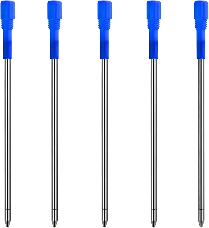 DunBong 5-Pack D1 0.7mm Metal Ballpoint Refills, Medium Point - Blue | Quick-dry smooth ink | Lightweight metal body | Fits crystal diamond & stylus pens | Portable | 3.2" length
