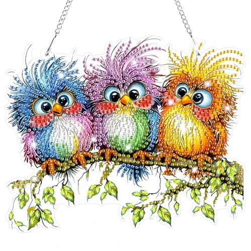 Bowetile Birds Diamond Art Hanging Kits for Adults, 5D Special Shape Diamond Painting Window Pendant Kits, Animal Gem Art Suncatchers Painting Ornament for Home Garden Wall Decor