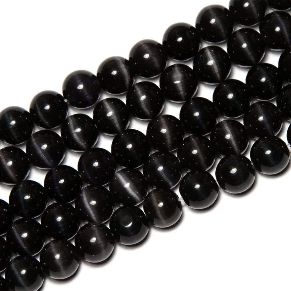 Black Cat Eye Beads Round 6mm Semi Precious Gemstone Loose Beads for Jewelry Making (63-66pcs/strand)