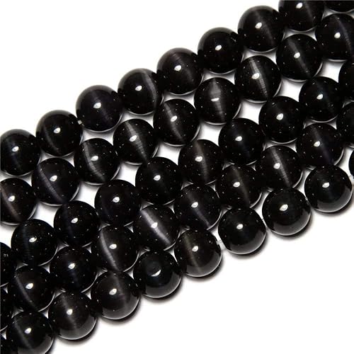 Cuentas de Ojo de Gato Negro, Redondas de 6 mm, Piedras Preciosas Semipreciosas Sueltas para Fabricación de Joyas (63-66 piezas/cadena)