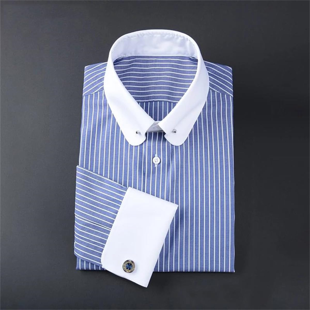 Camicia da Uomo a Maniche Lunghe con Polsini alla Francese, vestibilità Slim, in Cotone, per Uomo (001 L)
