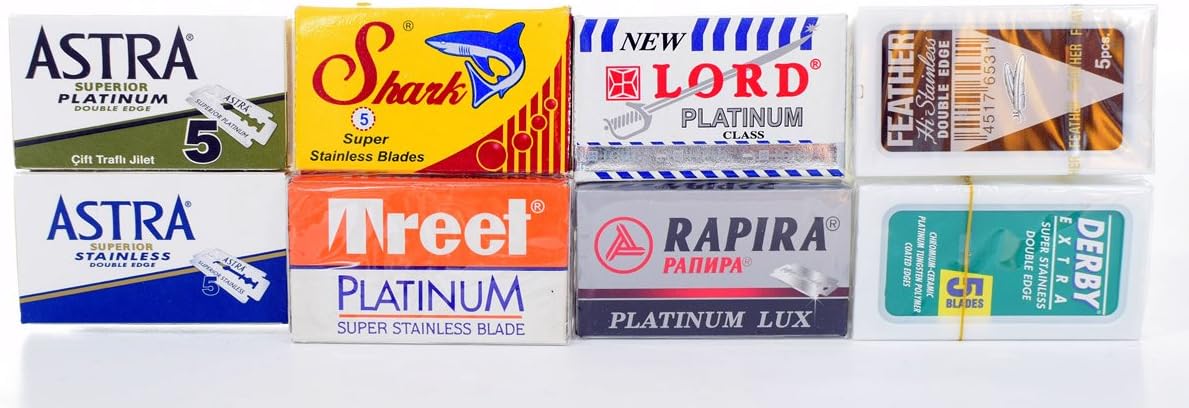 45 Double Edge Razor Blade Sampler Astra, Feather, Derby, Rapira, Treet, Shark
