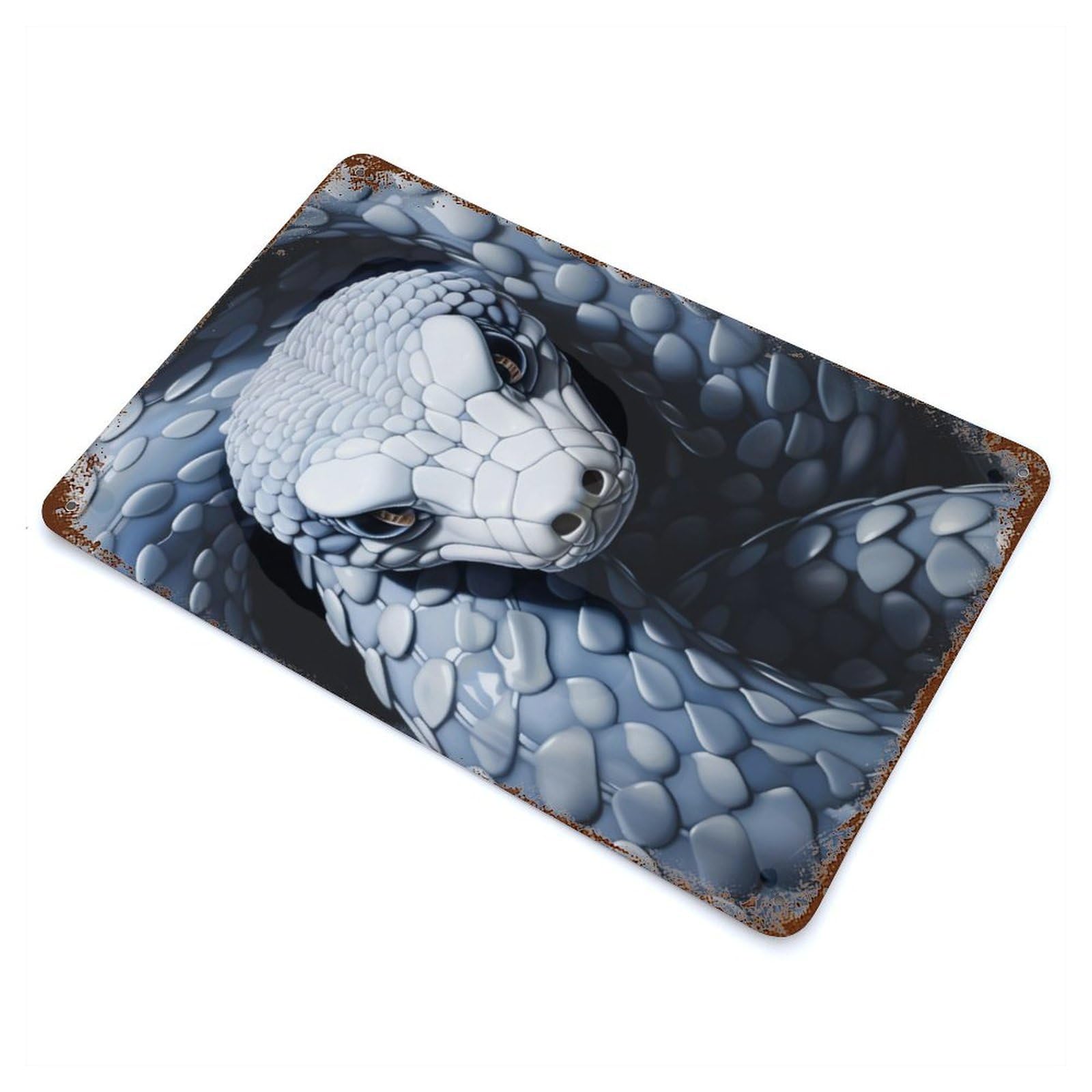 Yellow Eyed Snake 11.8"x7.9" Aged Metal Wall Plaque, Classic Wall Plaque for Basement, Hobby Room And Garage Decor