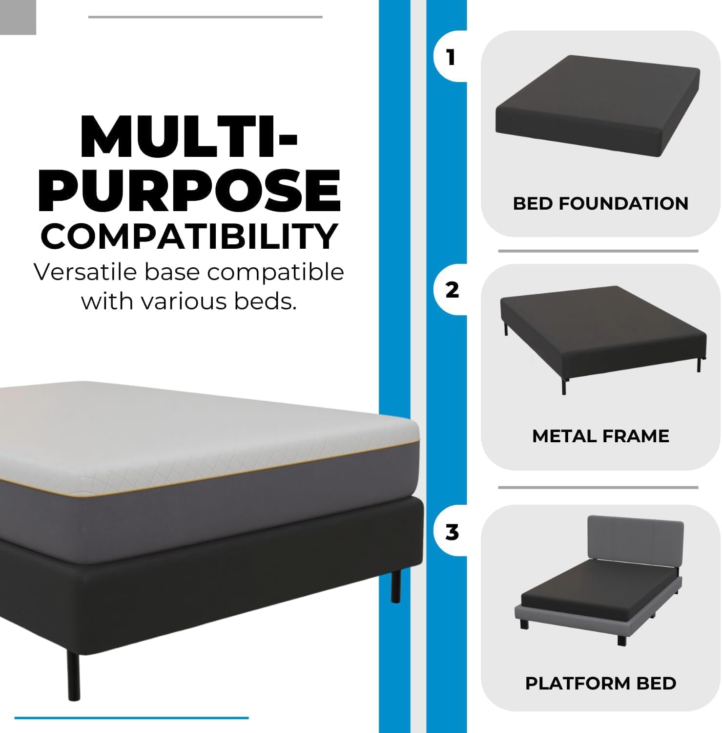 Boyd Sleep King Size Omni Base 2-in-1 Metal Bed Frame or Foundation, Easy Assembly, Removable Legs, Heavy Duty Support, Headboard Brackets Included, Box Spring Alternative