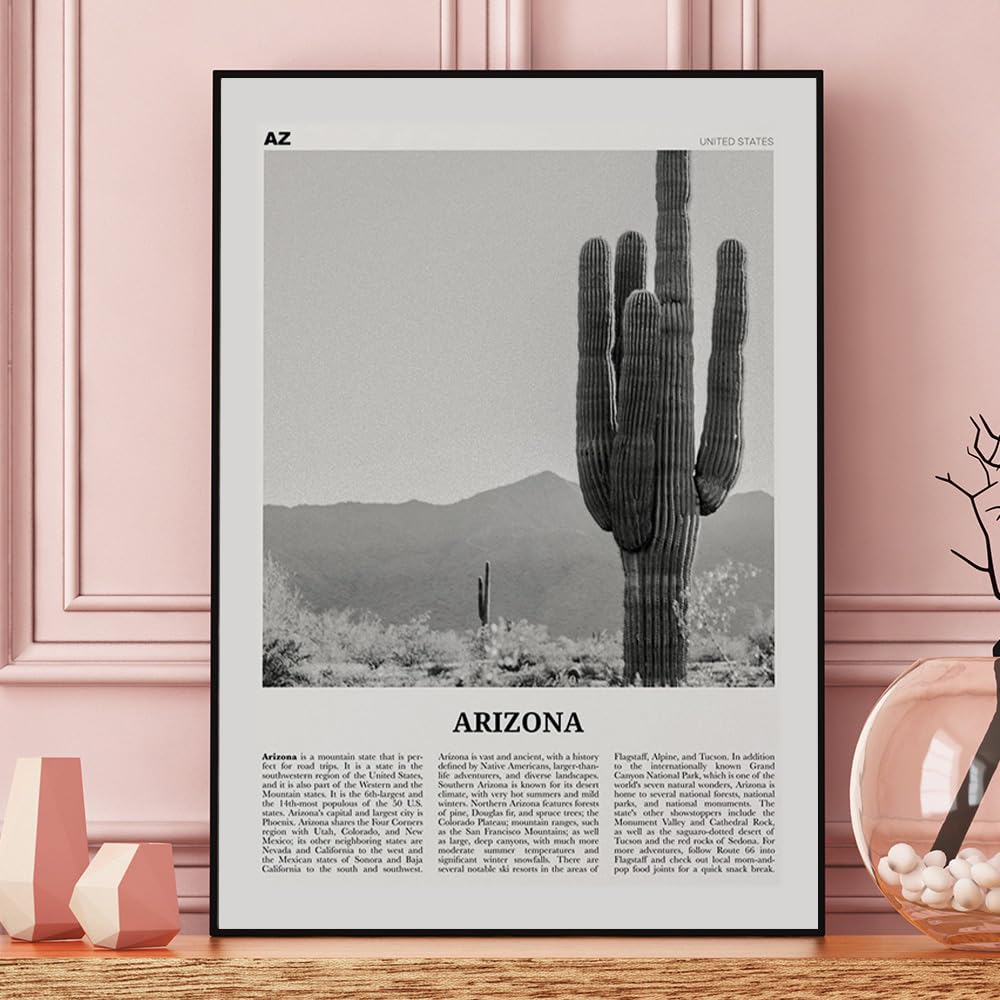 Arizona podróż sztuka ścienna, plakat Arizona, czarno-biały krajobraz miasta, obraz na płótnie do salonu, sypialni, dekoracja (30 x 45 cm), ramka na zdjęcia)