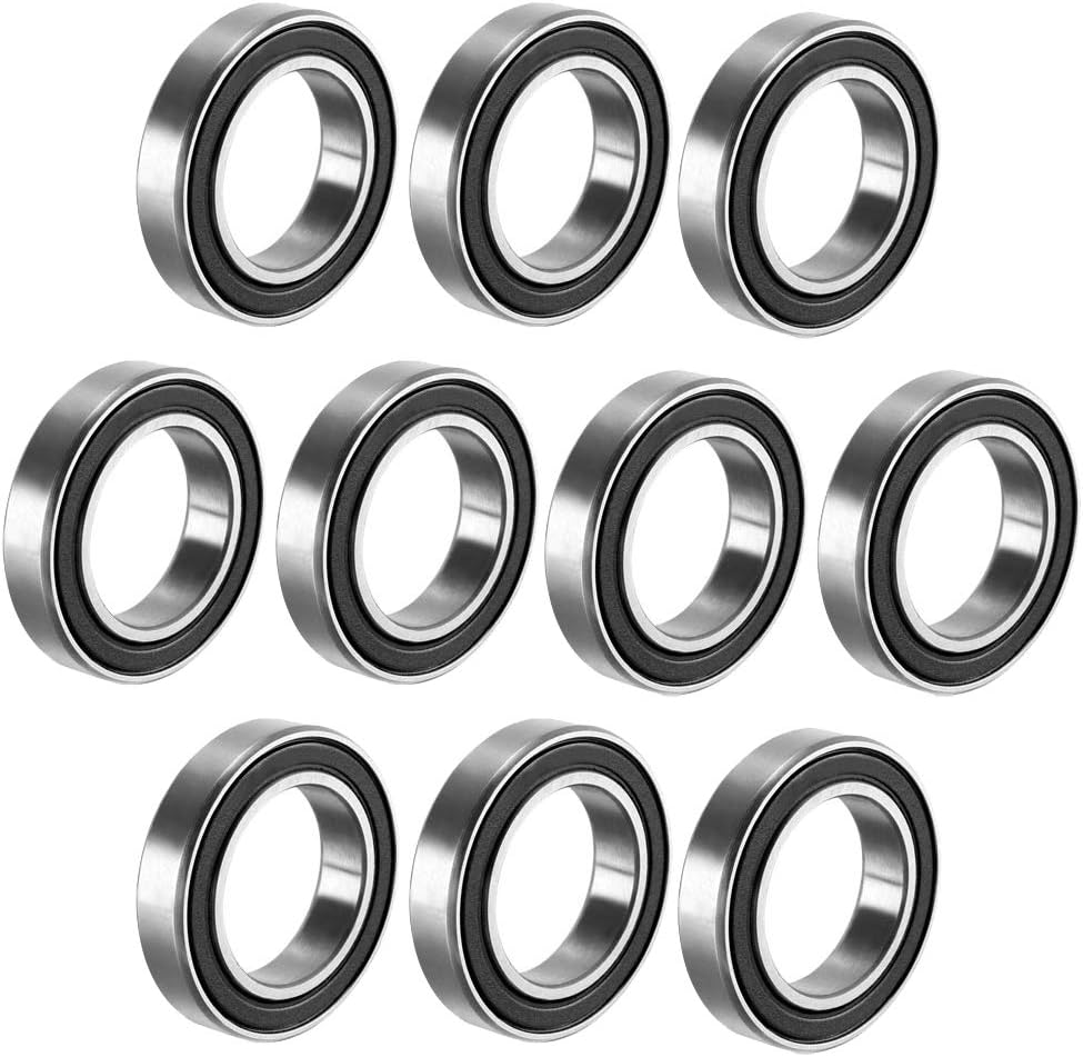sourcing map 6802-2RS Deep Groove Ball Bearing Double Sealed 1180802, 15mm x 24mm x 5mm Carbon Steel Bearings (Pack of 10)