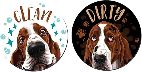 WIRESTER Letrero abatible de 3.5 pulgadas, decoración universal de doble cara para cocina, lavavajillas, lavadora, refrigerador, Basset Hound Dog