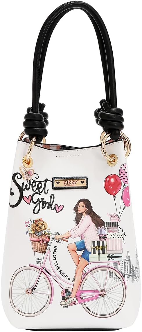 Nicole Lee Nikky Sweet Girl Bag 2 Pc Shoulder Bag, Structured, Smooth Leather, Magnetic Clasp, Adjustable Strap, (SWEET GIRL