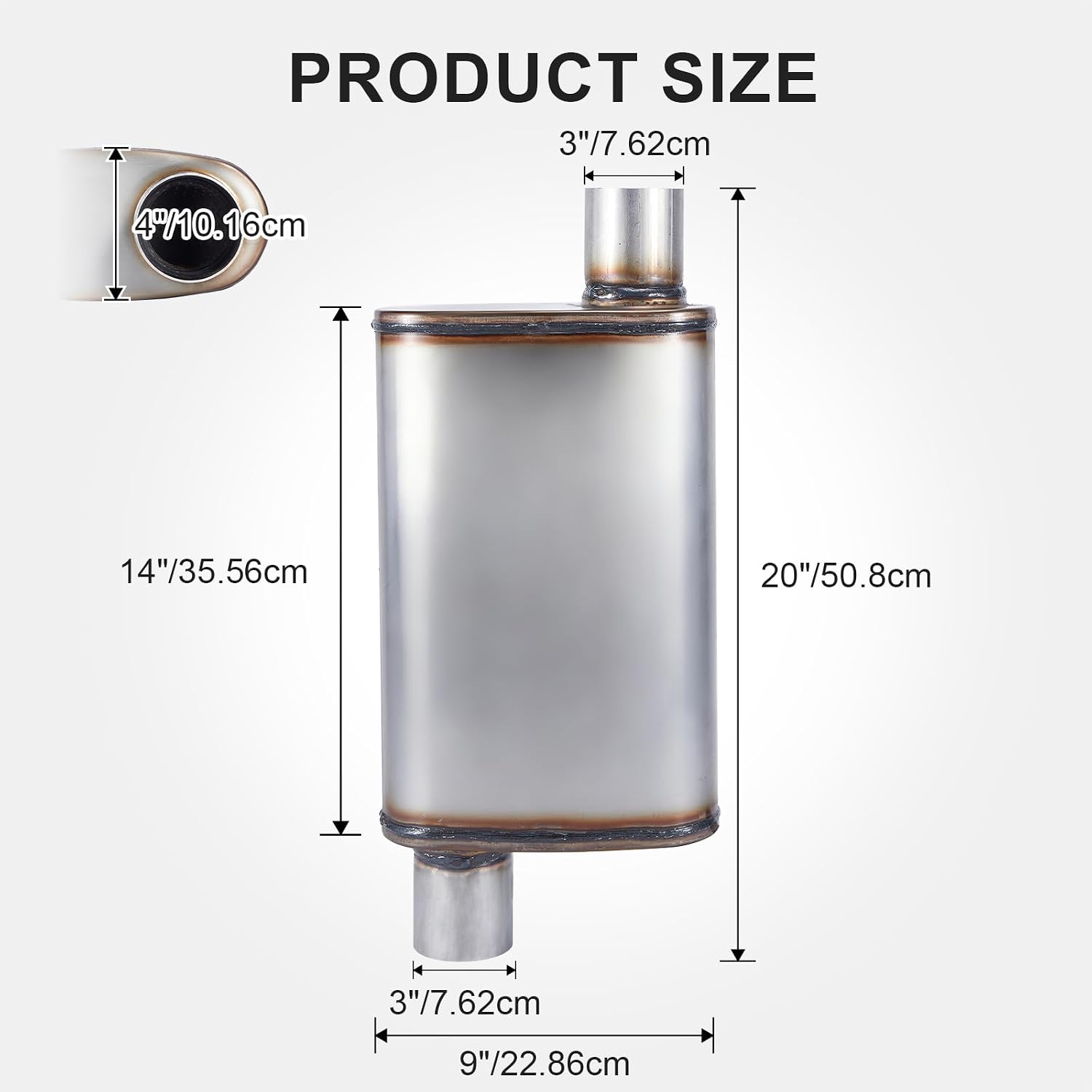 Exhaust Muffler Universal 3" Inlet/Outlet, Overall Length 20" 409 Stainless Straight-Through Performance Muffler for Cars Trucks