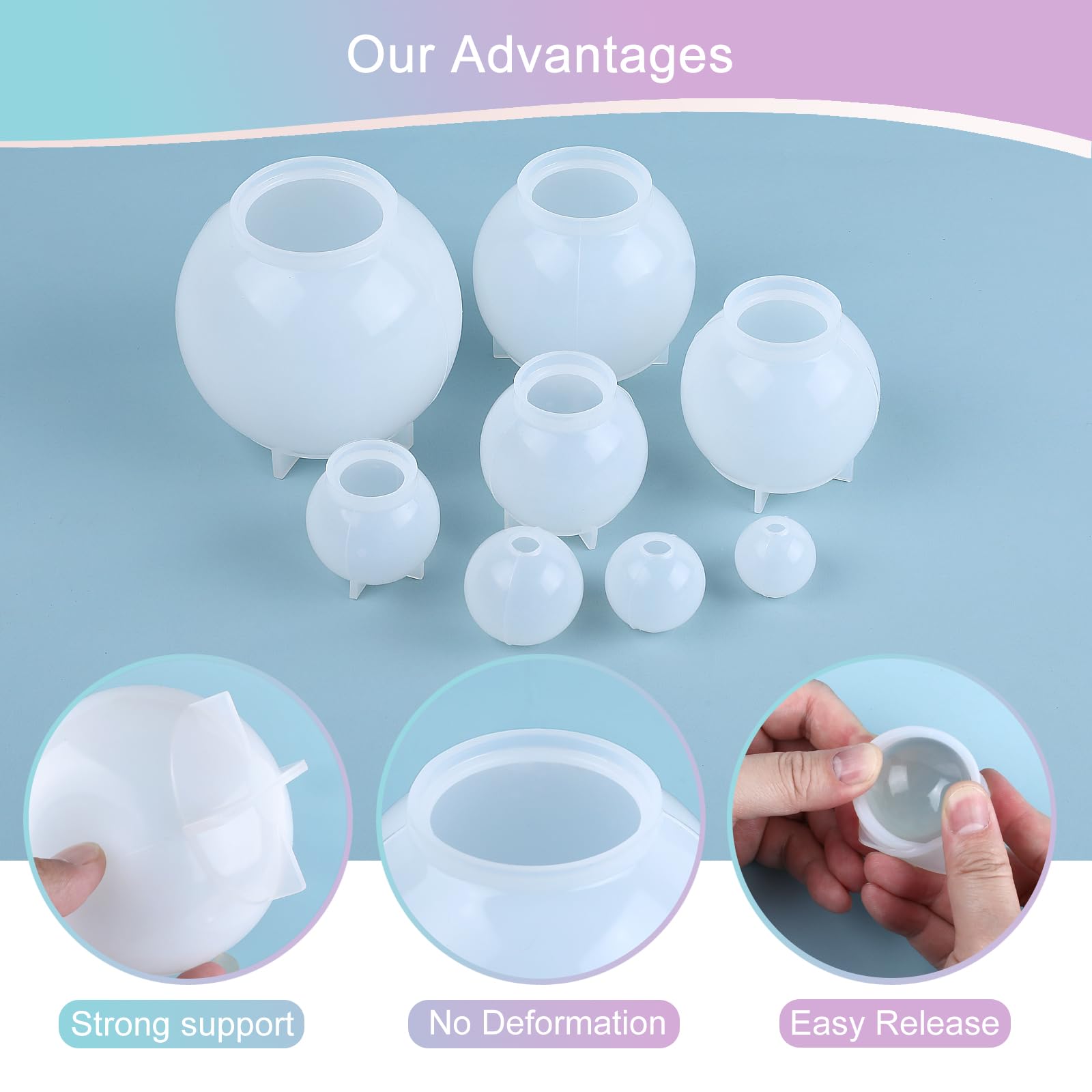 AFUNTA 5 Moldes De Bola De Silicona Transparente + Base Luz USB | Molde Resina Esfera 3D Para Manualidades Y Decoración