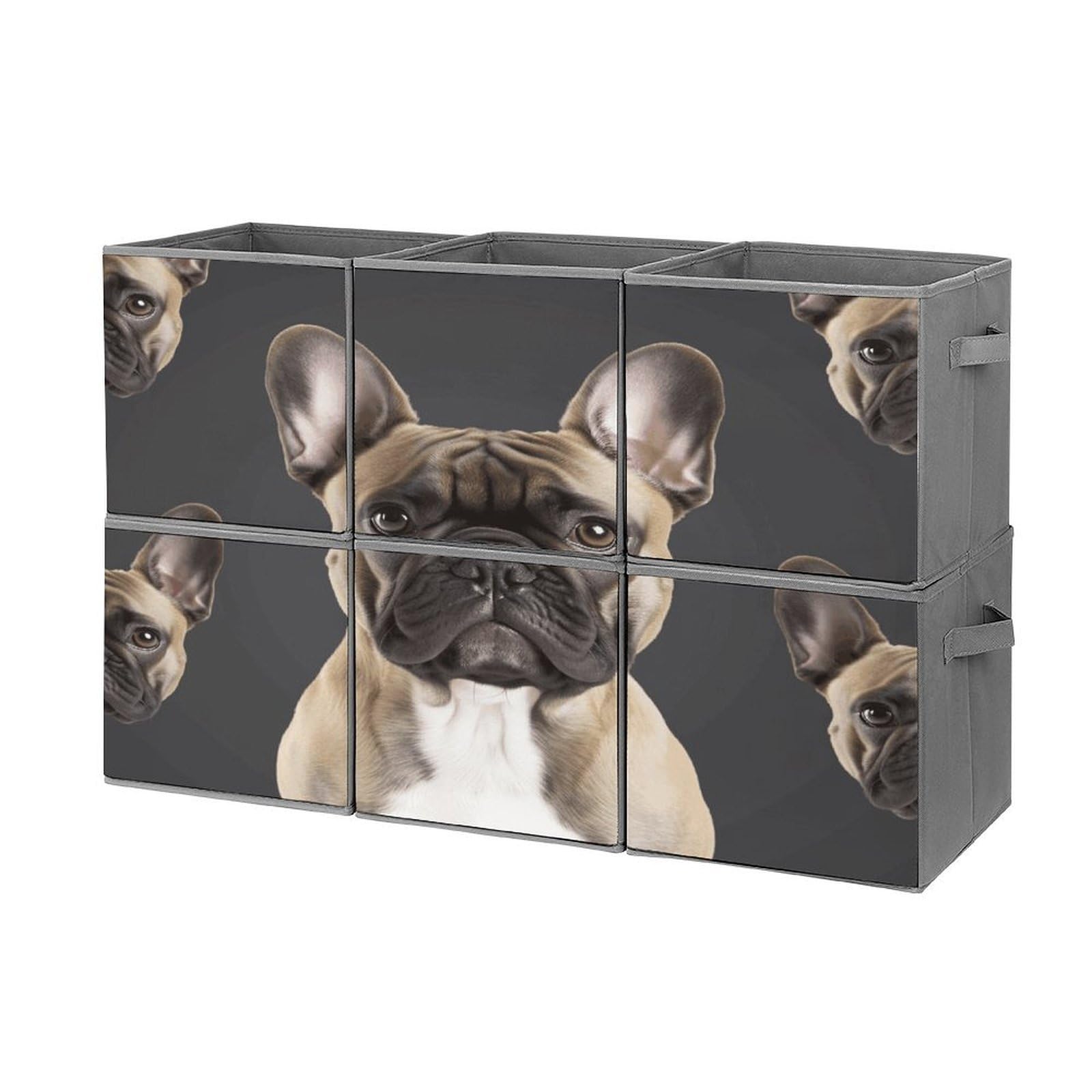 FodPand French Bulldog Storage Bins Cubes Fabric Cube Organizer Foldable Storage Boxes Large Storage Baskets Oxford Cloth Cube Bins for Home Clothes Closet Organizers 6 Pack