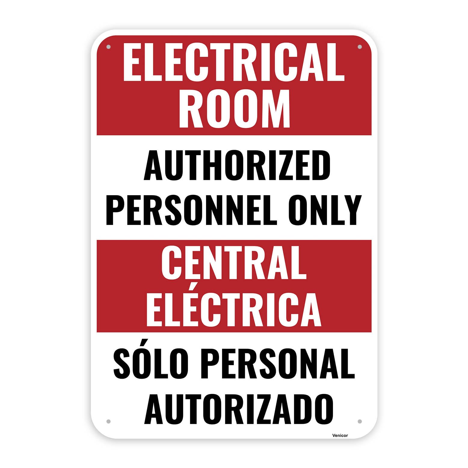 Bilingual Electrical Room Aluminum Sign, Authorized Personnel Only, 12x8 Inch