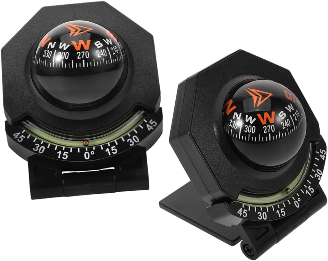 2pcs Car Compass and Inclinometer Ball Dashboard Mount, High Precision Vehicle Navigation Compass for Cars, Boats, and Motorcycles, Surface Mount Auto Direction Indicator