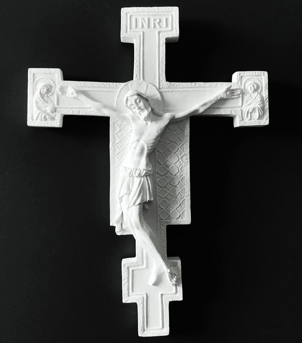 Semeid San Damiano Crucifix Wall Cross White, 10'' Jesus Christ Wall Crucifix large, Resin Jesus Statue Catholic Cross for Wall,Home Office, Religious