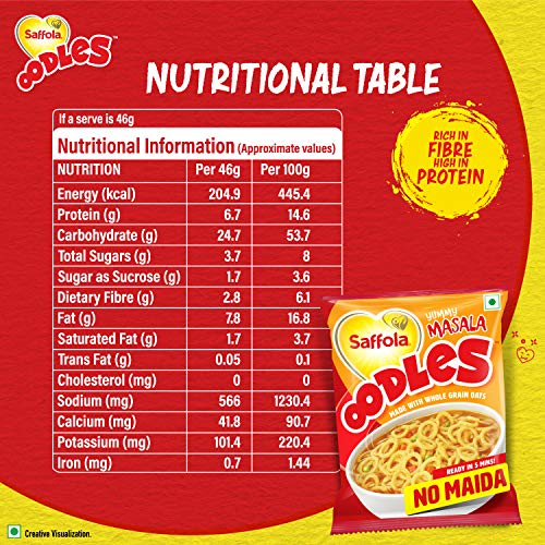 Image of Saffola Oodles,Instant Noodles,Ring Shape,Yummy Masala Flavour,No Maida,Whole Grain Oats,46 grams Pouch
