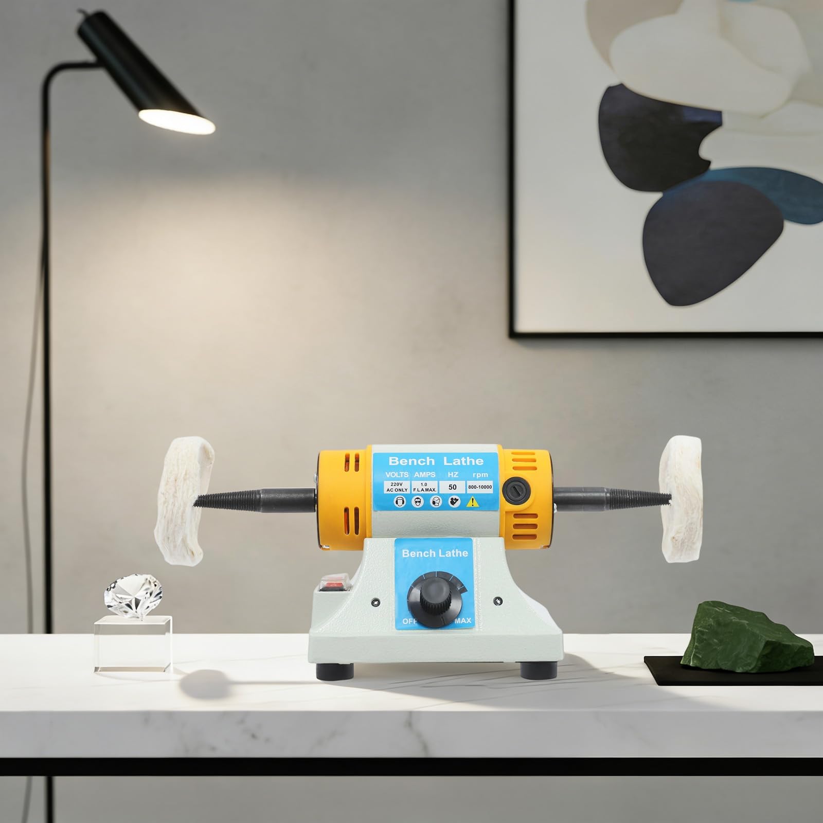 Pulidora lijadora banco de trabajo, máquina de pulir taller, velocidad de rotación 800-10000 RPM, 320 W de potencia, metal y madera, joyas de corte fino, dispositivo de precisión DIY