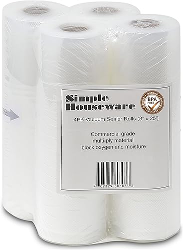SimpleHouseware - 2 paquetes de rollos de sellado al vació de 8 x 50 almacenamiento de alimentos compatible con Foodsaver Sous Vide total 100pies