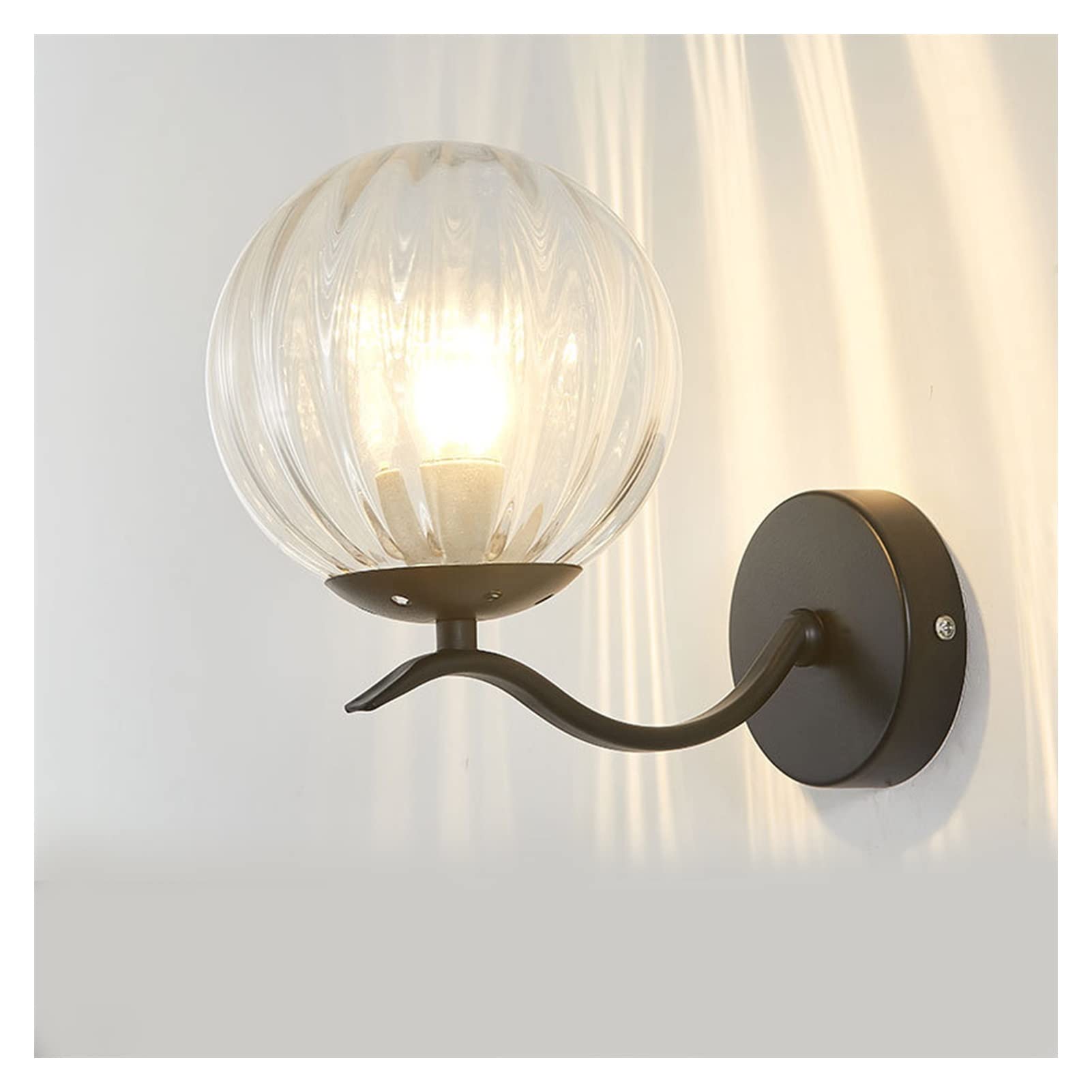 JYBNBBE & Sconces Modern Brass Wall Light with Glass Lampshade, Creative 1-Light Wall Lamp Minimalist Wall Sconce Fixture with Frosted Glass Globe Shade, Wall Mount Lighting Fixt,Black-Clear Stripes