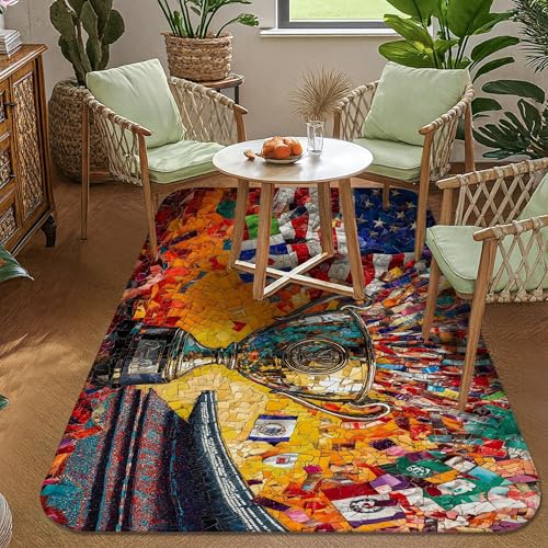 Tapis rectangulaire éponge poils ras esthétique mosaïque rouge - 5