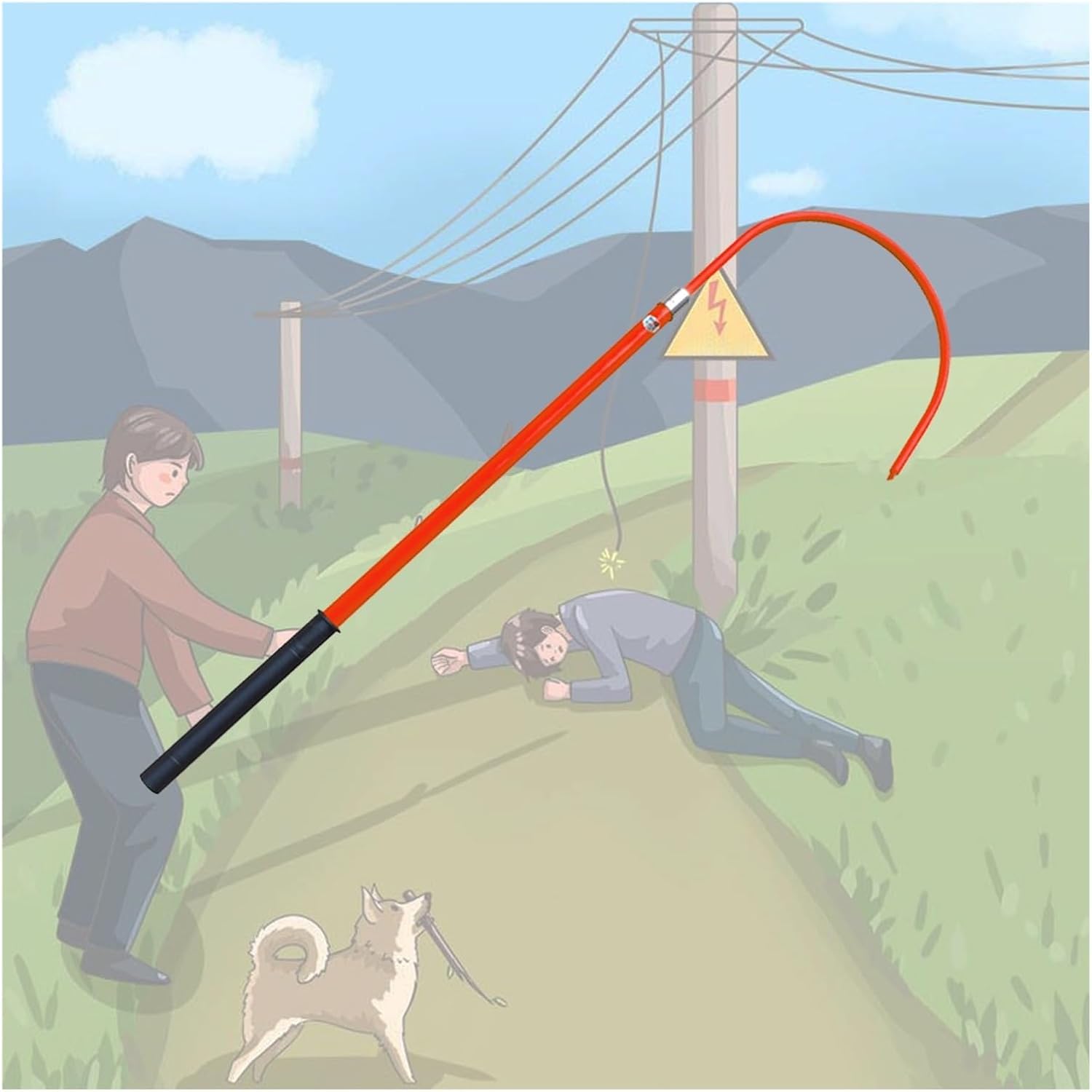 Insulated Handle Rescue Hook Green White Red Yellow Rescue Pole Insulation, 1m 1.5m 2m 3m Long Commercial Hook Rescue Solid Pole for High Voltage Electrocution, Lineman Electrical Safety Equipment(Red