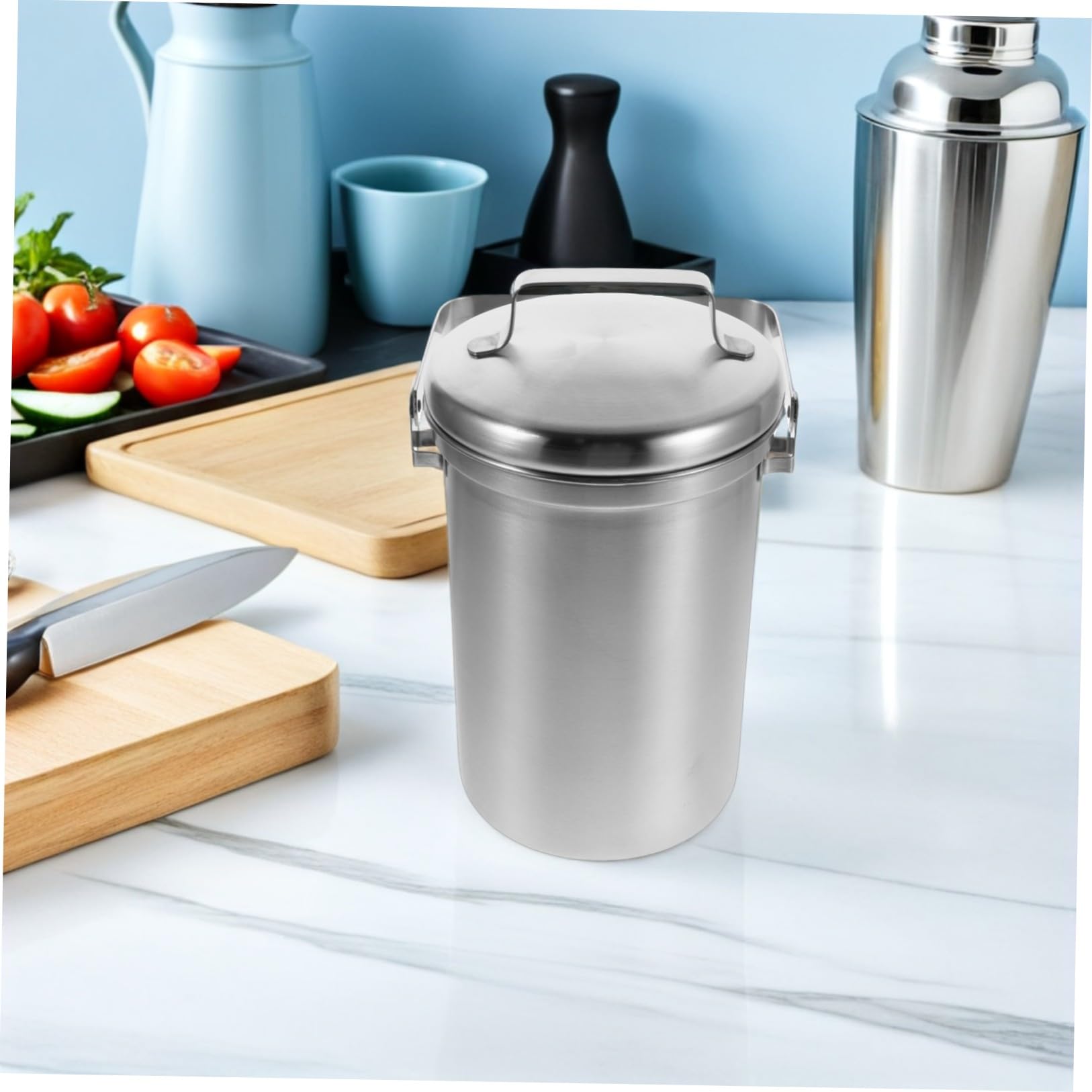 Homoyoyo Seau à Compost Cuisine en Acier Inoxydable 3l avec Couvercle, Design Élégant et Facile à Nettoyer, pour Déchets Alimentaires sur Plan de Travail