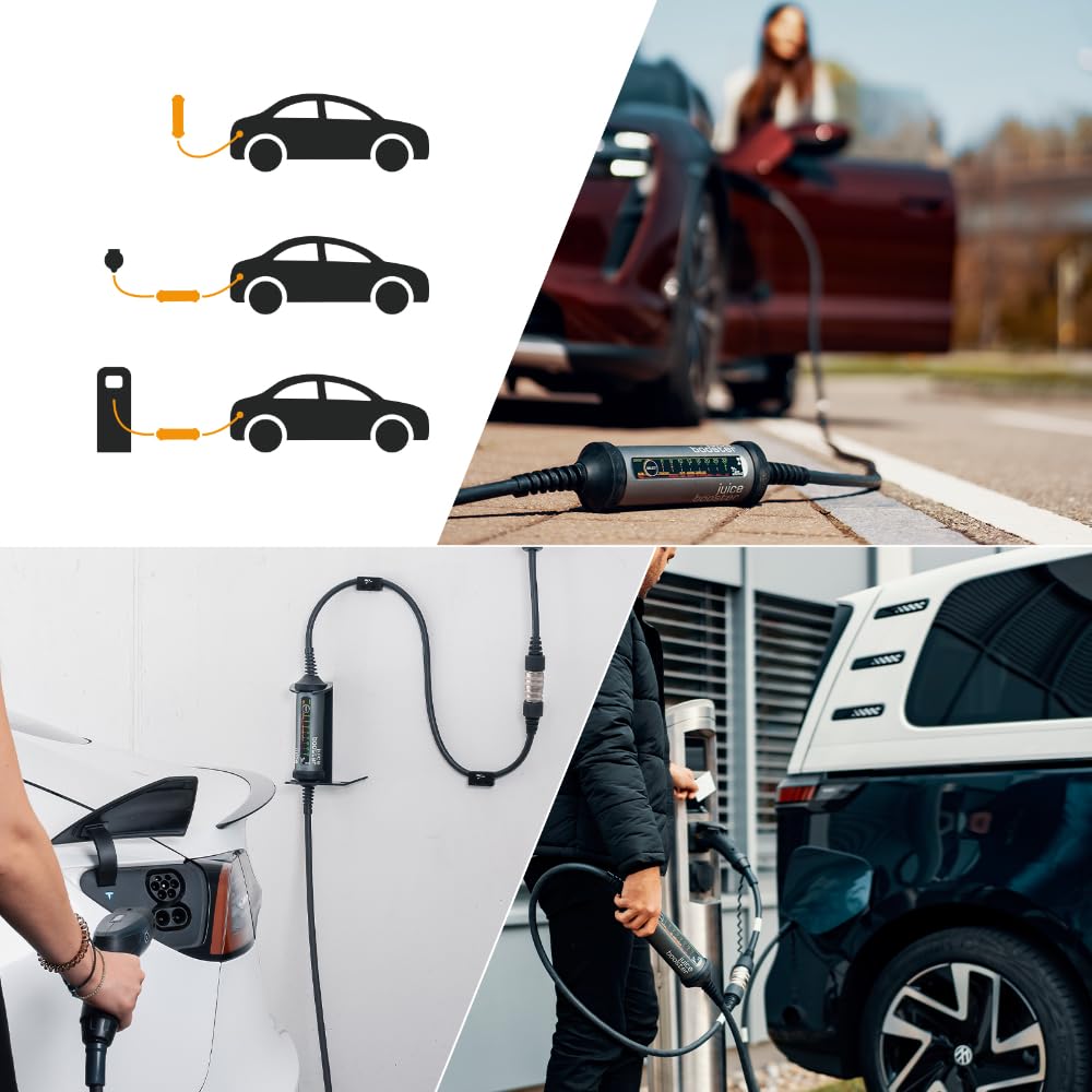 Juice Booster 2 - Mobile Wallbox 22 kW und Typ 2 Ladekabel, Schweizer Design, wetterfest, überfahrbar, einstellbare Ladeleistung, kompatibel mit Allen Industrie- & Haushaltssteckdosen