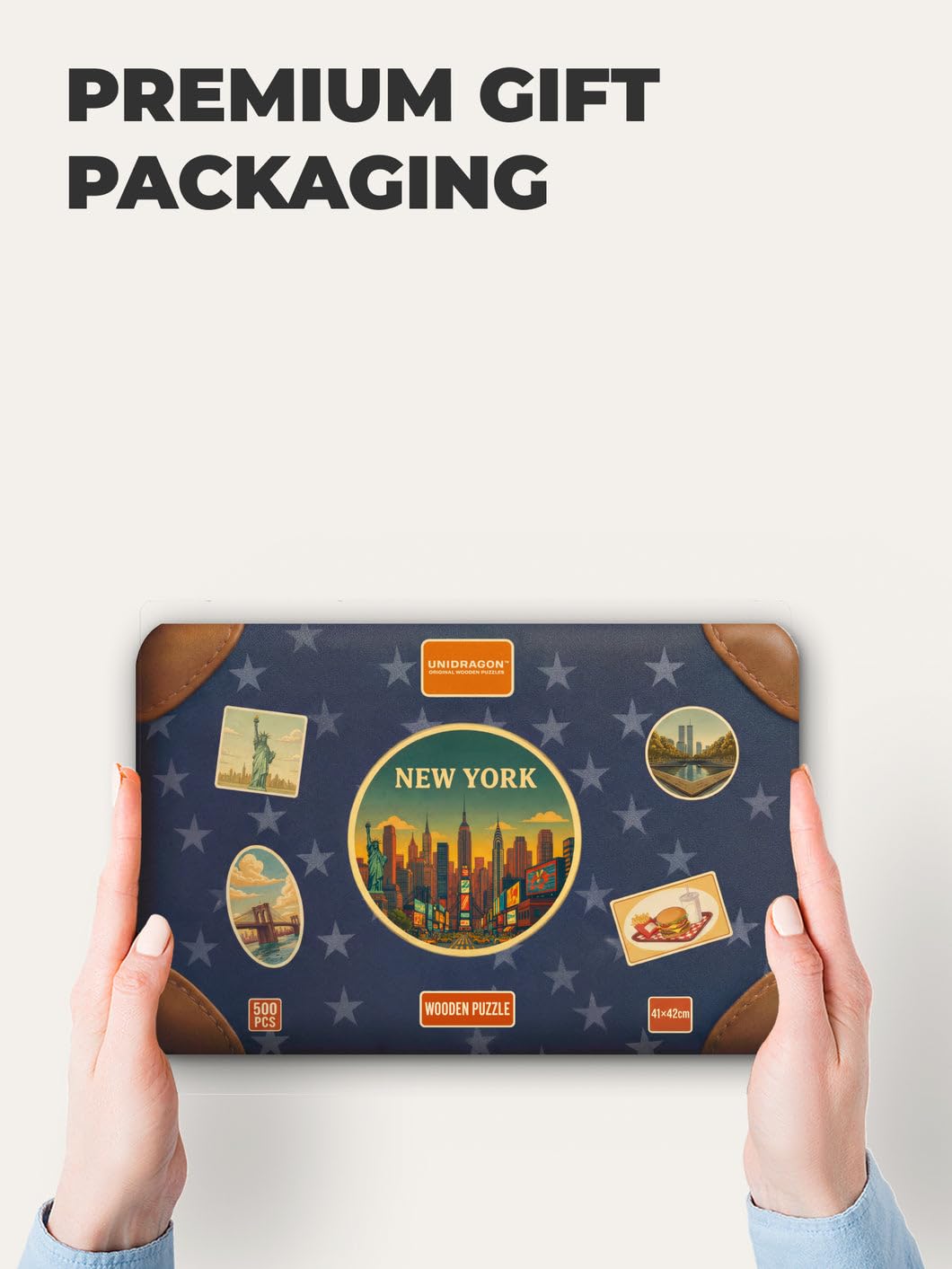 UNIDRAGON Puzzle en Bois - New York in a Case Jigsaw Puzzle - 500 pcs | 35 x 40 cm - Pièces de Forme Unique - Bois Découpé au Laser - Coffret Cadeau en Bois - Puzzle pour Adultes