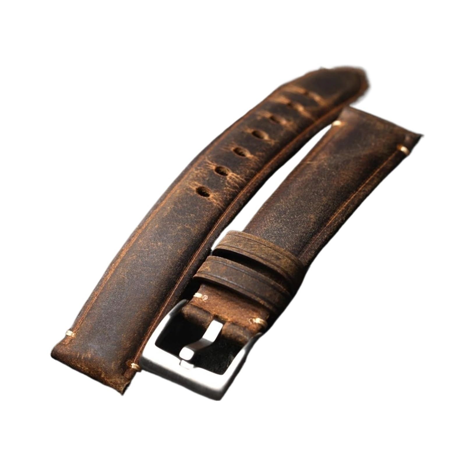 LUGEMA Handgefertigtes Uhrenarmband aus Rindsleder mit Kopfschicht, 18 19 20 21 22 MM, Braun, Vintage-Armband aus gebürstetem Leder, verdicktes Herren-Uhrenarmband