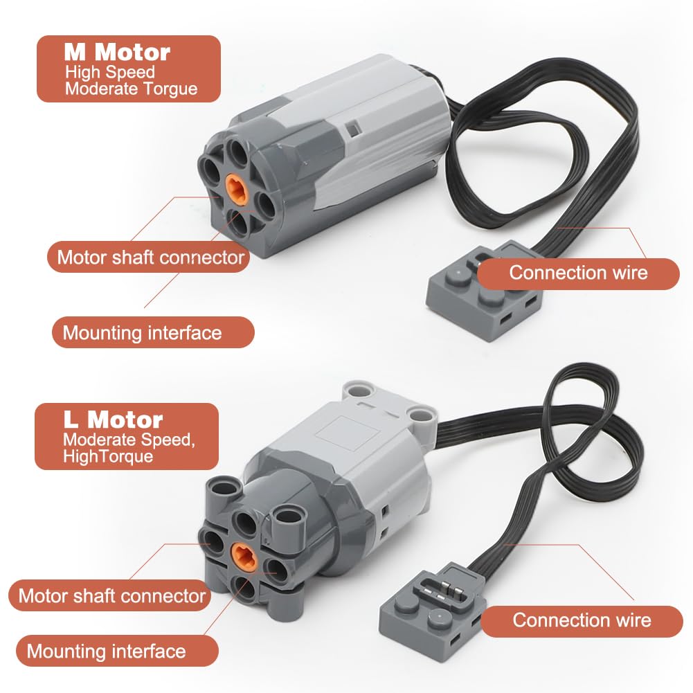 LOMUG Power Functions, set di motori con motore, telecomando, scatola batteria, motore M/L, cavo estensibile, compatibile con molti modelli