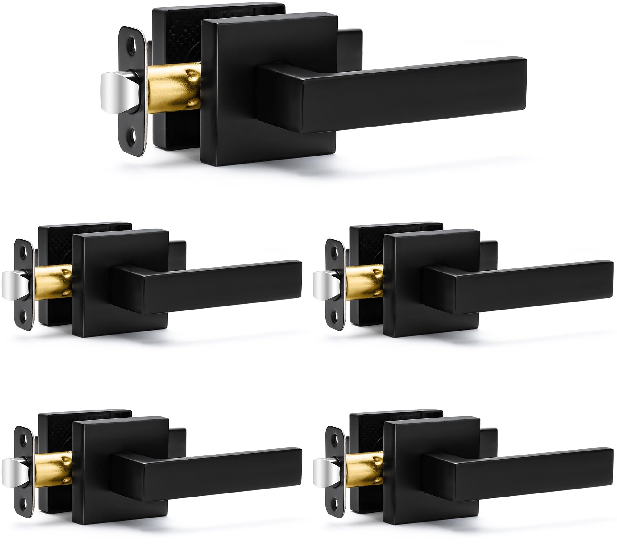 Poignées de porte d'intérieur noires réversibles | Set de 5 leviers carrés au design robuste