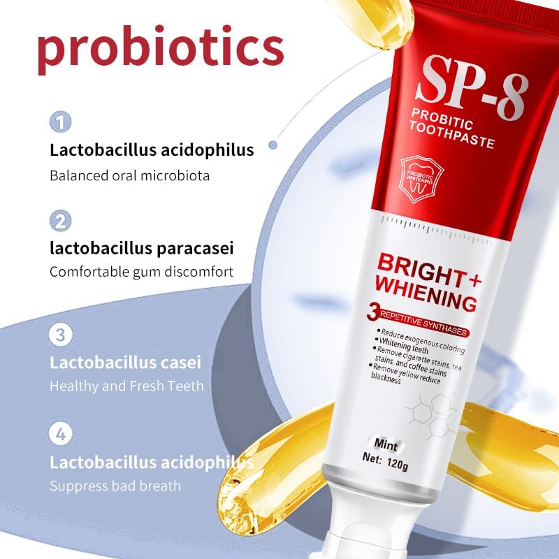 Miniatura 5 de SP-8 Probiotics Pasta de dientes blanqueadora - Probióticos para blanquear los dientes y la salud de las encías - Seguro para esmalte, sin flúor,