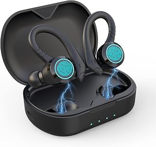 True Wireless Earbuds, Bluetooth 5.1 Sport Headphones, Over-Ear Buds with Earhooks, IPX8 Sweatproof Running Earphones with Mic Noise Cancelling for Samsung Andrion iPhone for Workout Gym (Black)