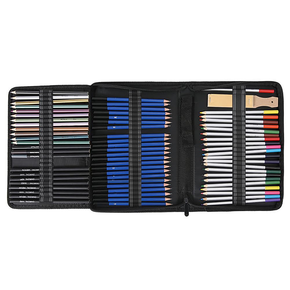 BORDSTRACT Astuccio Portamatite Con 72 Slot - Custodia Pieghevole In Tessuto Con Cerniera - Grande Capacità Per Penne, Matite, Pastelli, Pennarelli - Blu