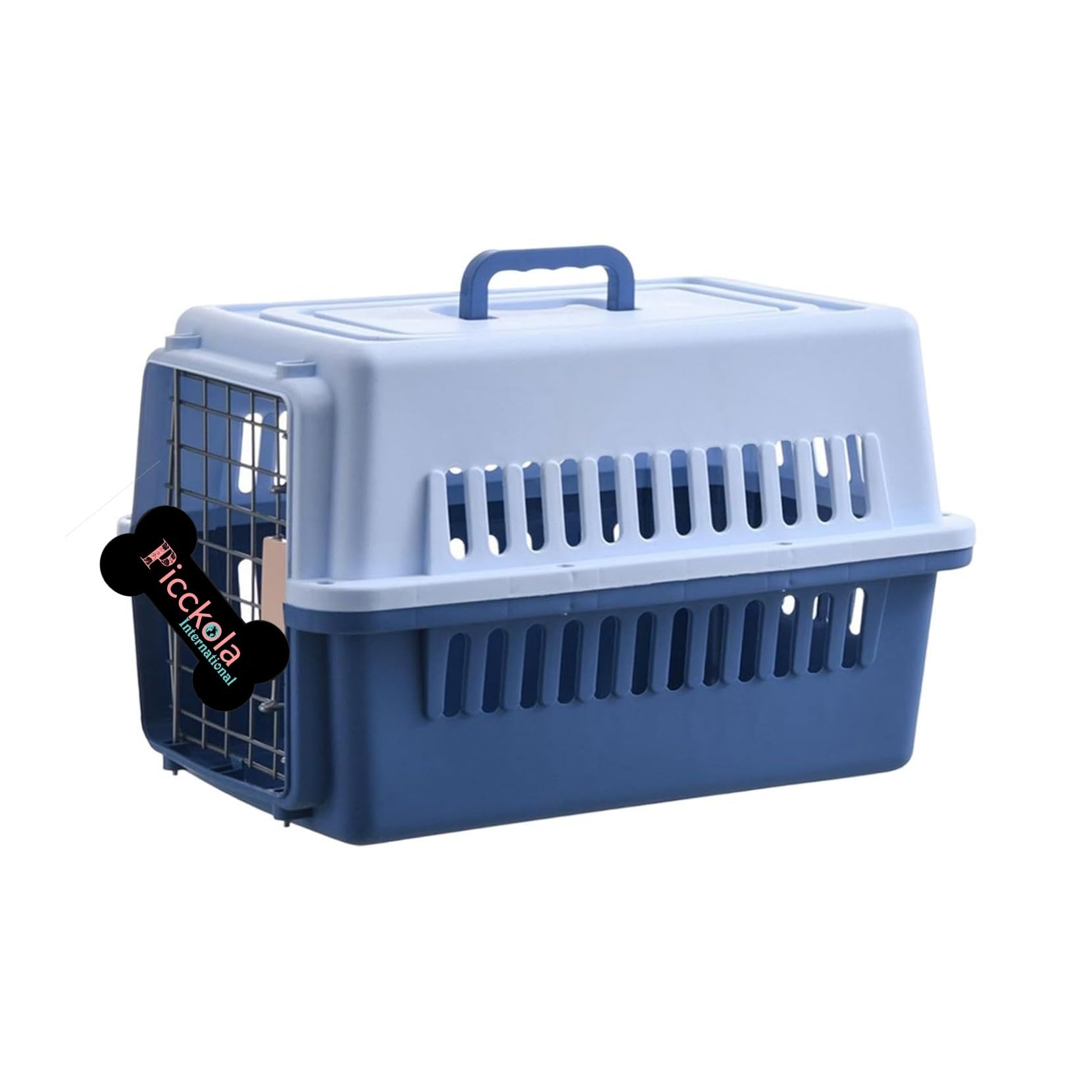 Pet Travel Carrier Dog Cat and Rabbit Basket Plastic Handle Hinged Door Folding Collapsible Transport Box Crate Cage Size 19.5 x 13 x 12.5 Inch (Light Blue)-image-19