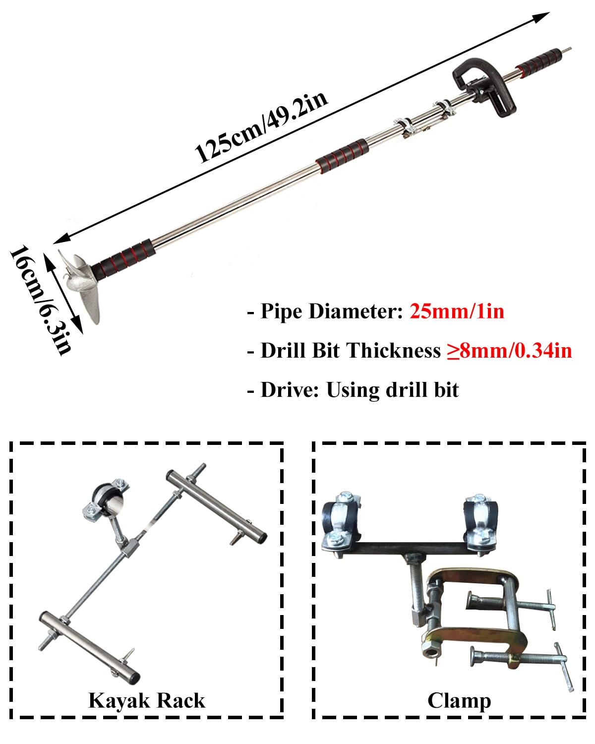 Motor Fueraborda Hélice Portátil para Taladro de Kayak, Motor Fueraborda para Bote de Emergencia con Manija y Soporte, Kit de Motor de Pesca de Arrastre para Tabla de Paddle Surf Montado(L)