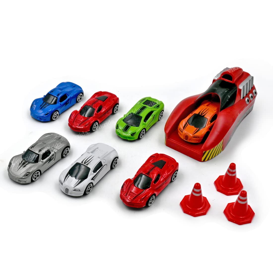 VikriDA Die Cast Toy Cars With Launcher For 2 3 4 5 Year Old Boys, 7 Cars For Kids Aged 4-8,Kid's Car Launcher Toys,Preschool Stem Educational Toys,And Birthday Toy Gift For Boys, Multicolor